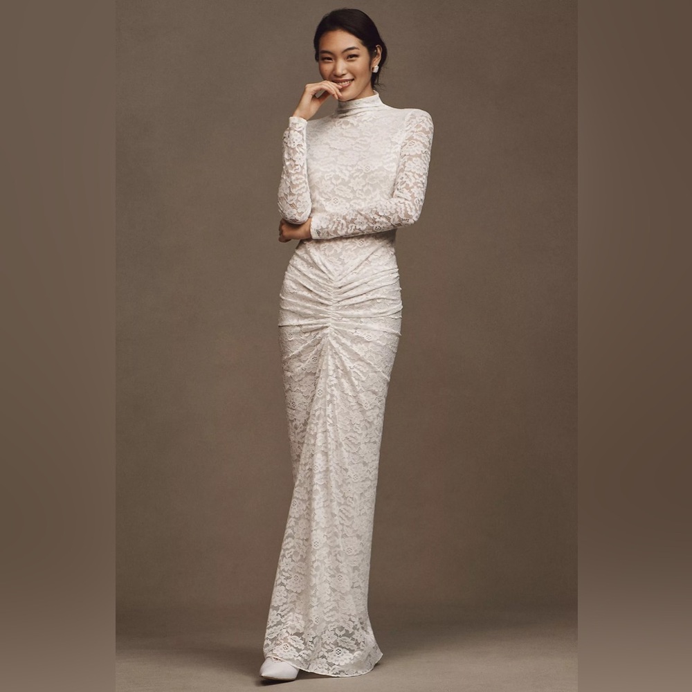 Ronny Kobo Scorpio Ruched Lace Maxi Dress